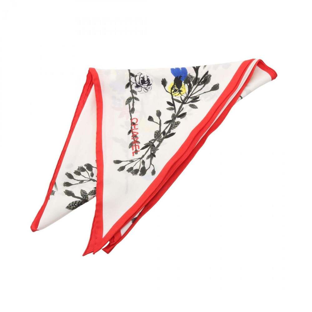 Chanel floral scarf/muffler, silk, women's, white/red/multicolor